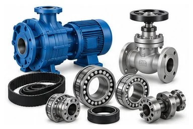 Industrial pump, bearings, drive belts, couplings and a gate valve